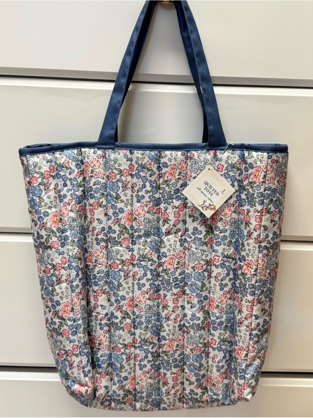 💛💛 3/25 Quilted Floral Tote Bag in Blue and Pink